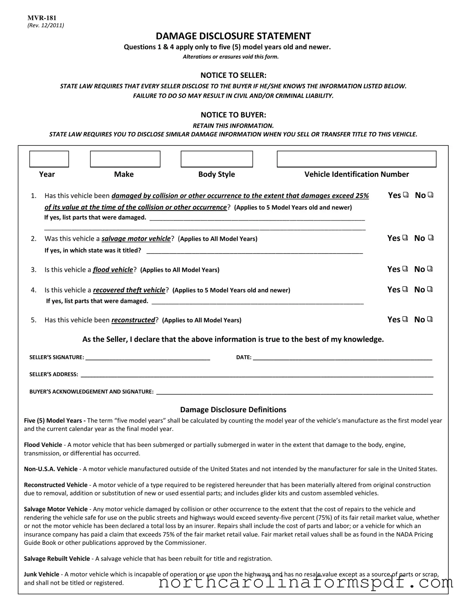 Fill a Valid Mvr 181 Form