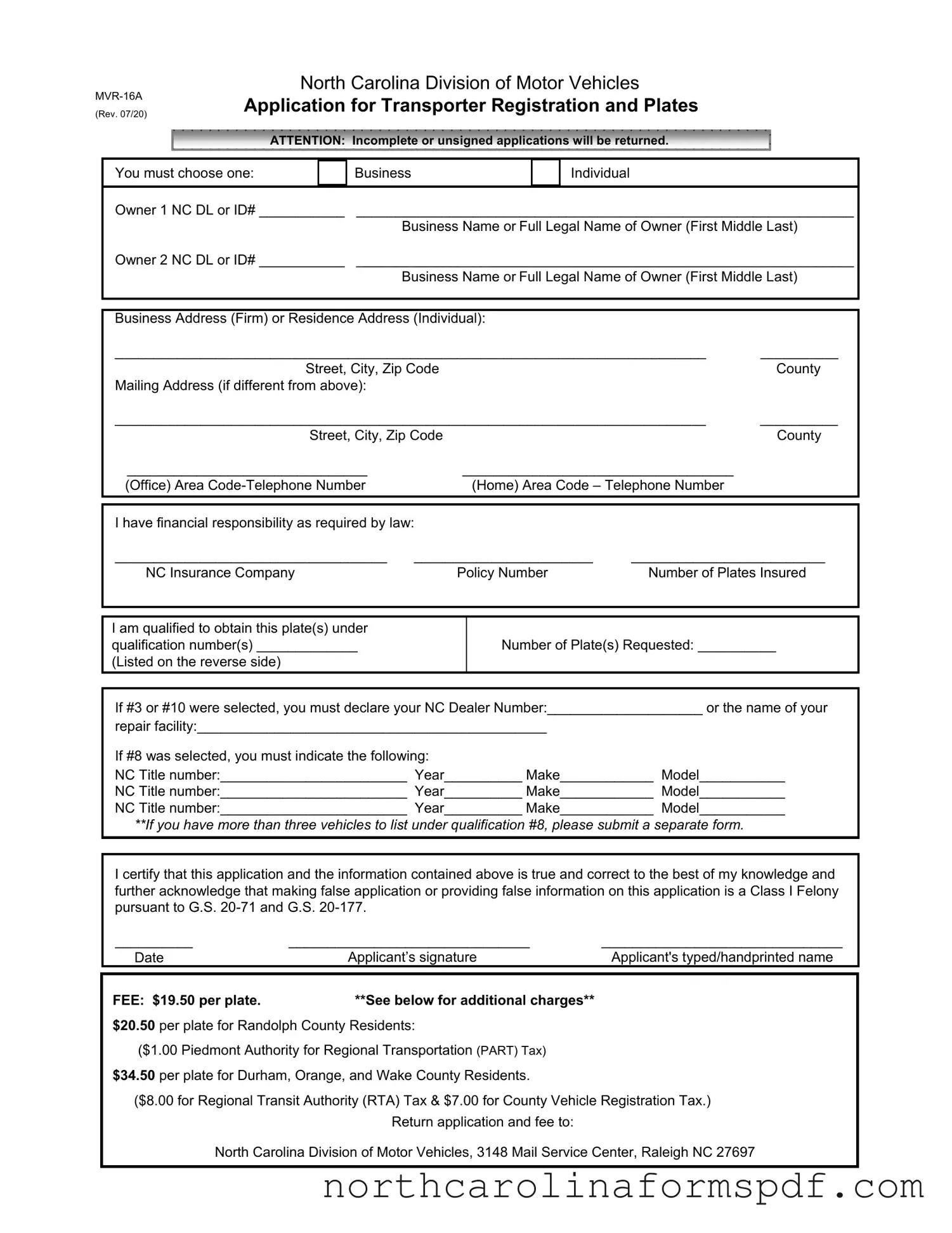 Fill a Valid Nc Mvr 16Aa Form