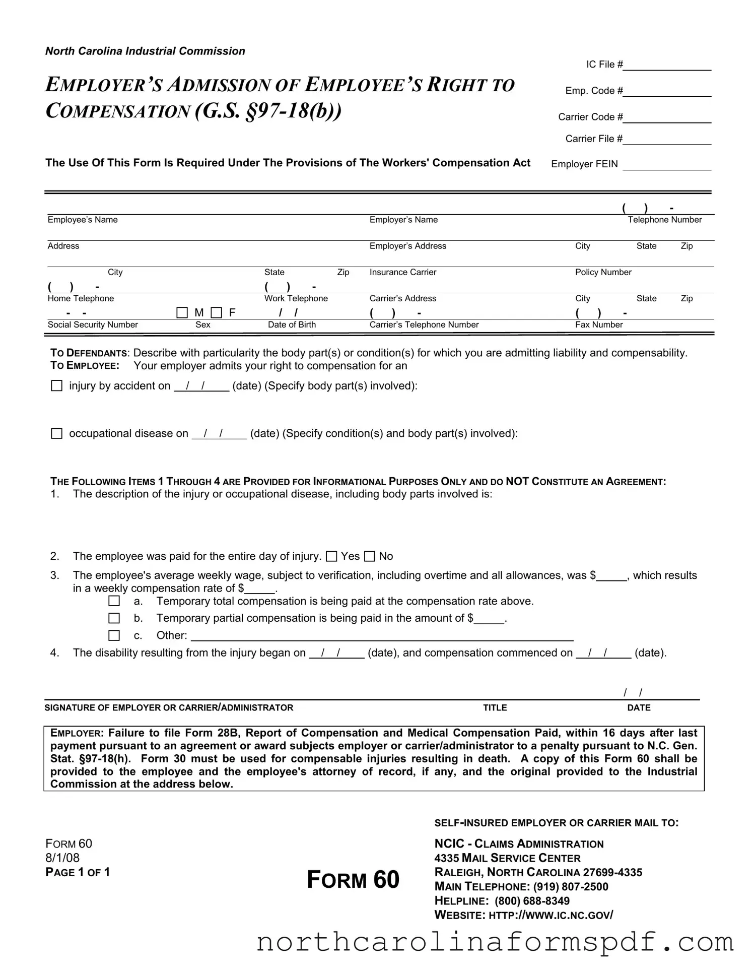 Fill a Valid North Carolina 60 Form