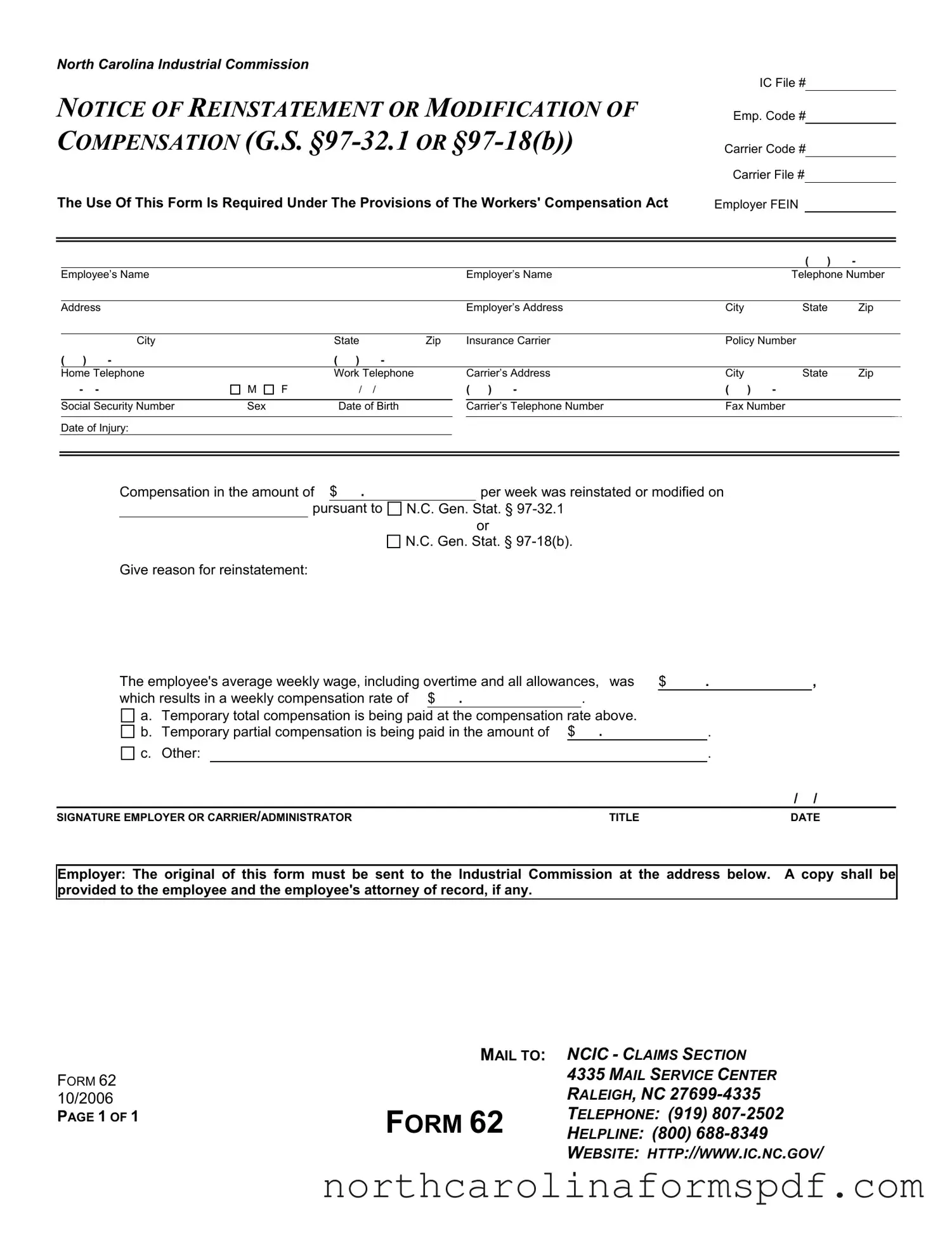 Fill a Valid North Carolina 62 Form