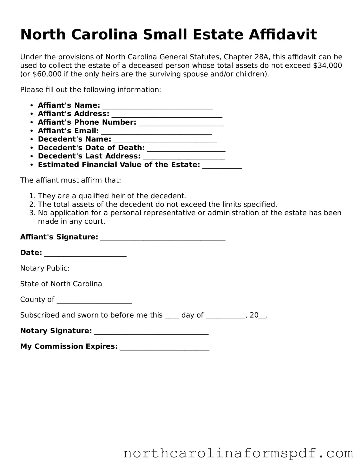Attorney-Approved North Carolina Small Estate Affidavit Template