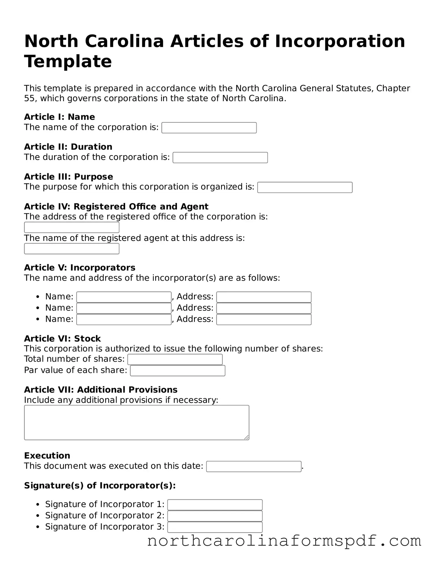 Attorney-Approved North Carolina Articles of Incorporation Template