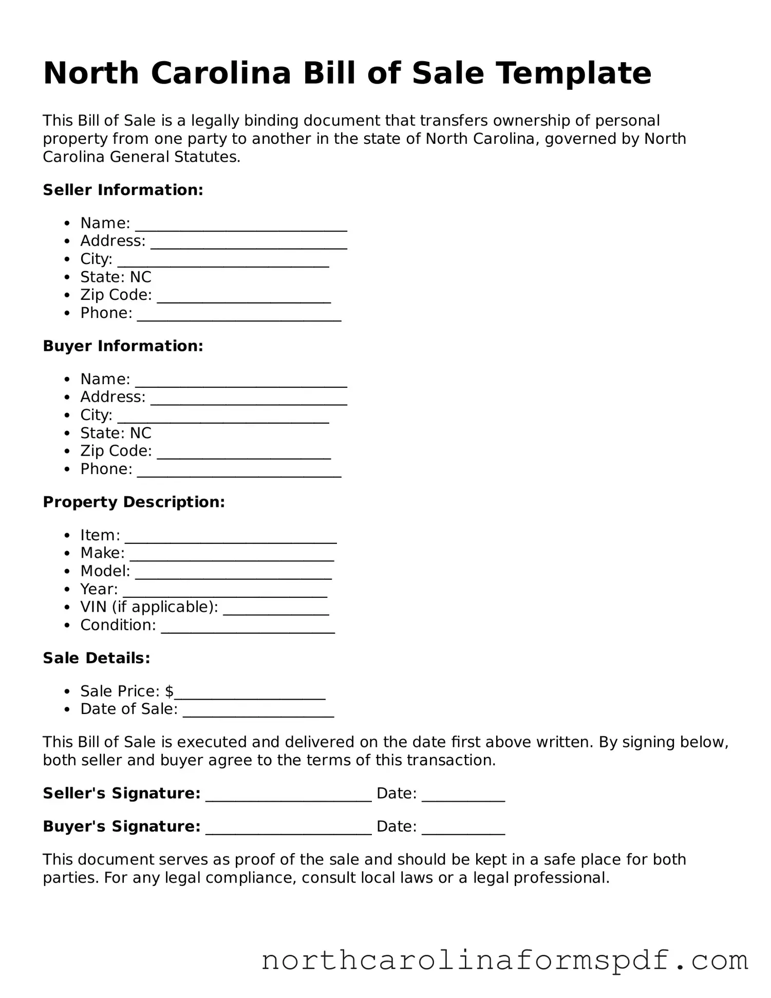Attorney-Approved North Carolina Bill of Sale Template
