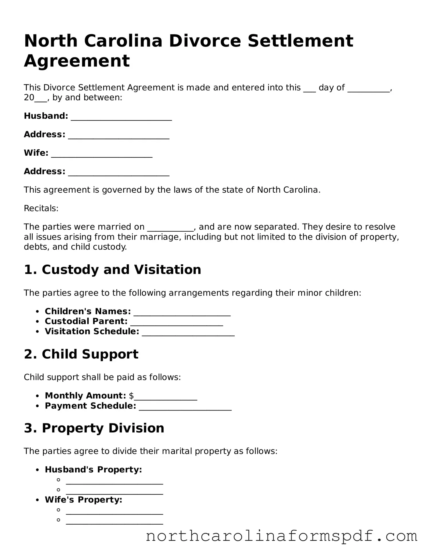 Attorney-Approved North Carolina Divorce Settlement Agreement Template