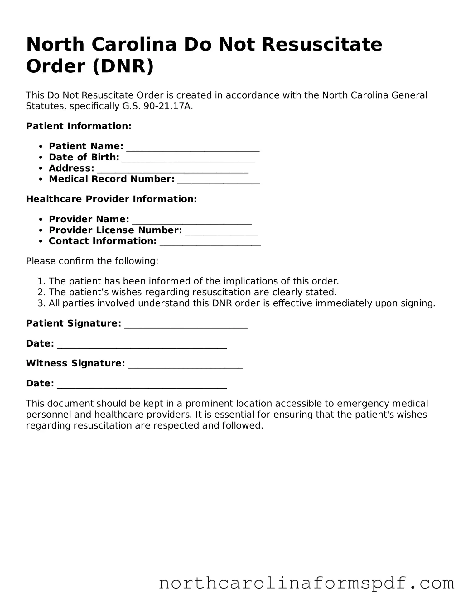 Attorney-Approved North Carolina Do Not Resuscitate Order Template