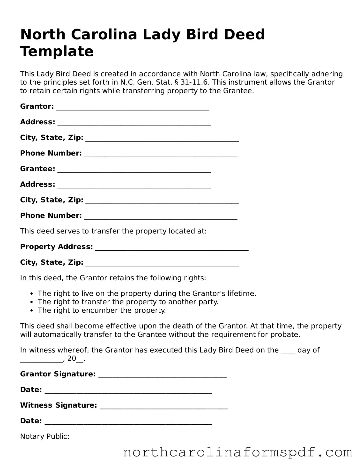Attorney-Approved North Carolina Lady Bird Deed Template