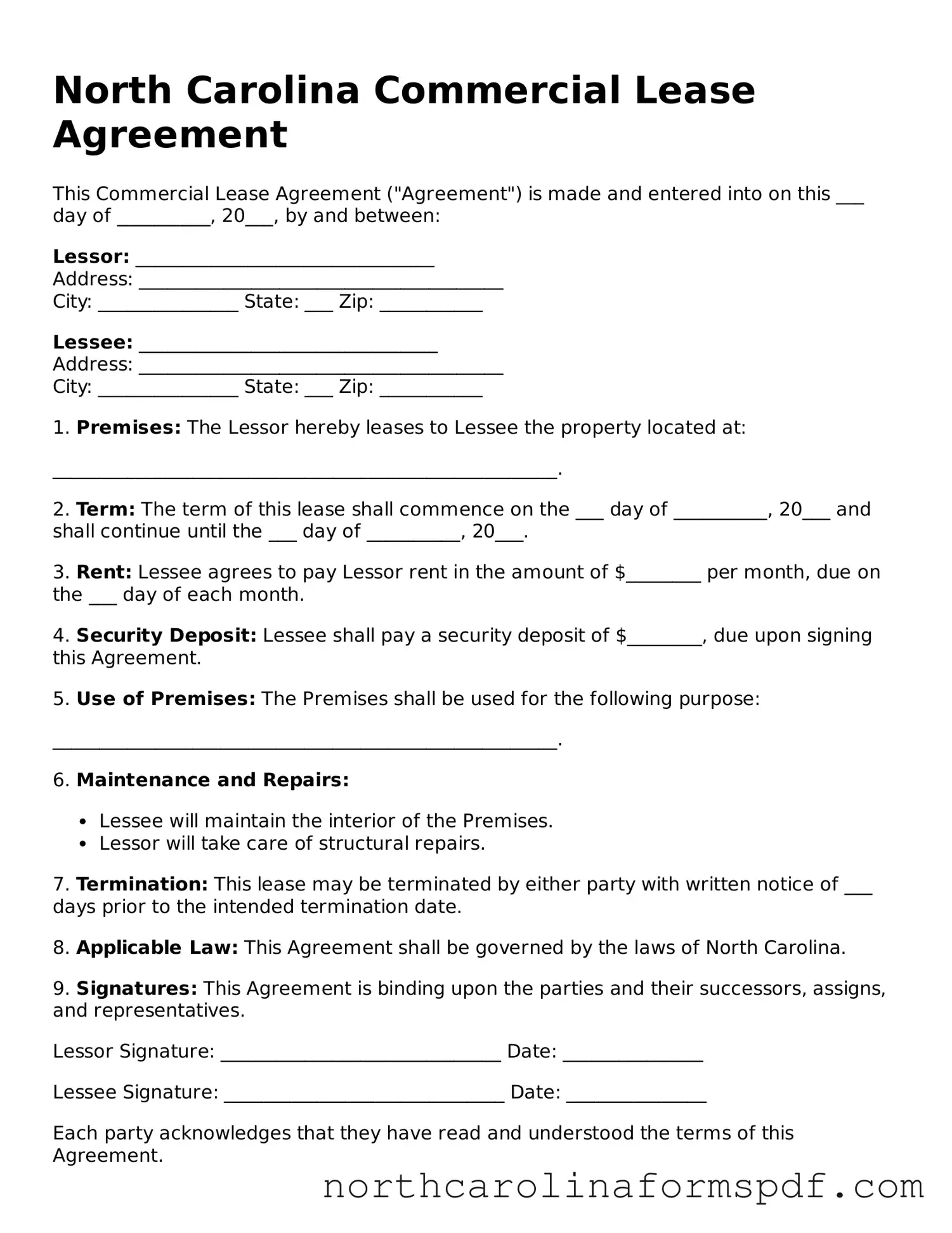 Attorney-Approved North Carolina Commercial Lease Agreement Template