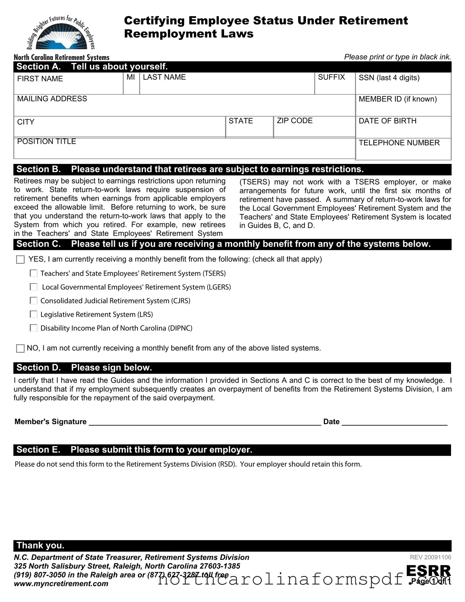 Fill a Valid North Carolina Esrr Form