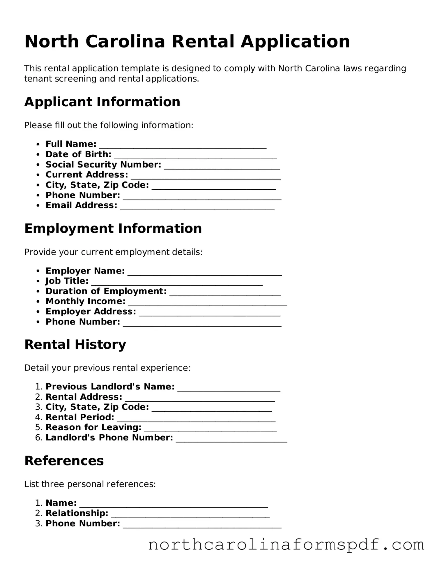 Attorney-Approved North Carolina Rental Application Template