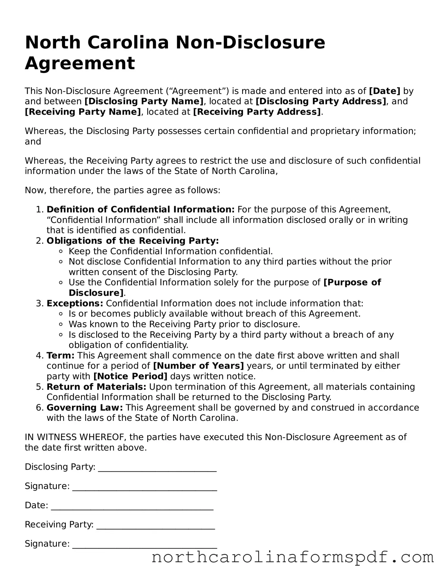 Attorney-Approved North Carolina Non-disclosure Agreement Template