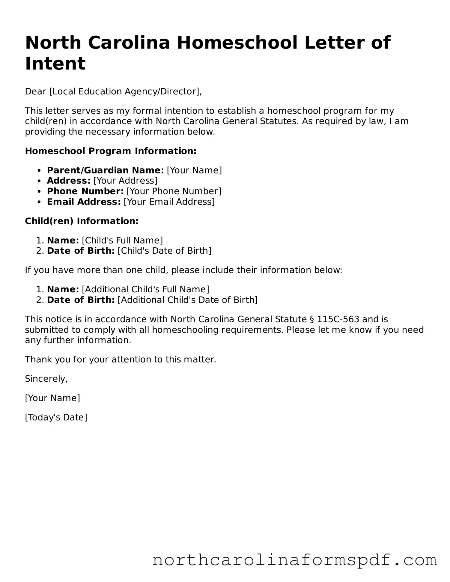 Attorney-Approved North Carolina Homeschool Letter of Intent Template