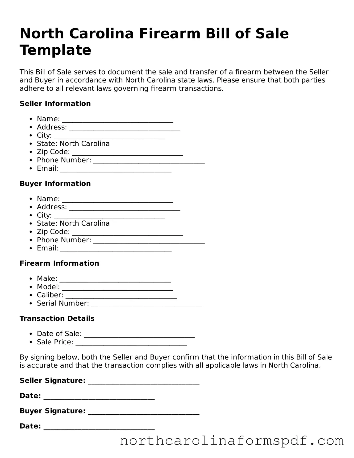 Attorney-Approved North Carolina Firearm Bill of Sale Template