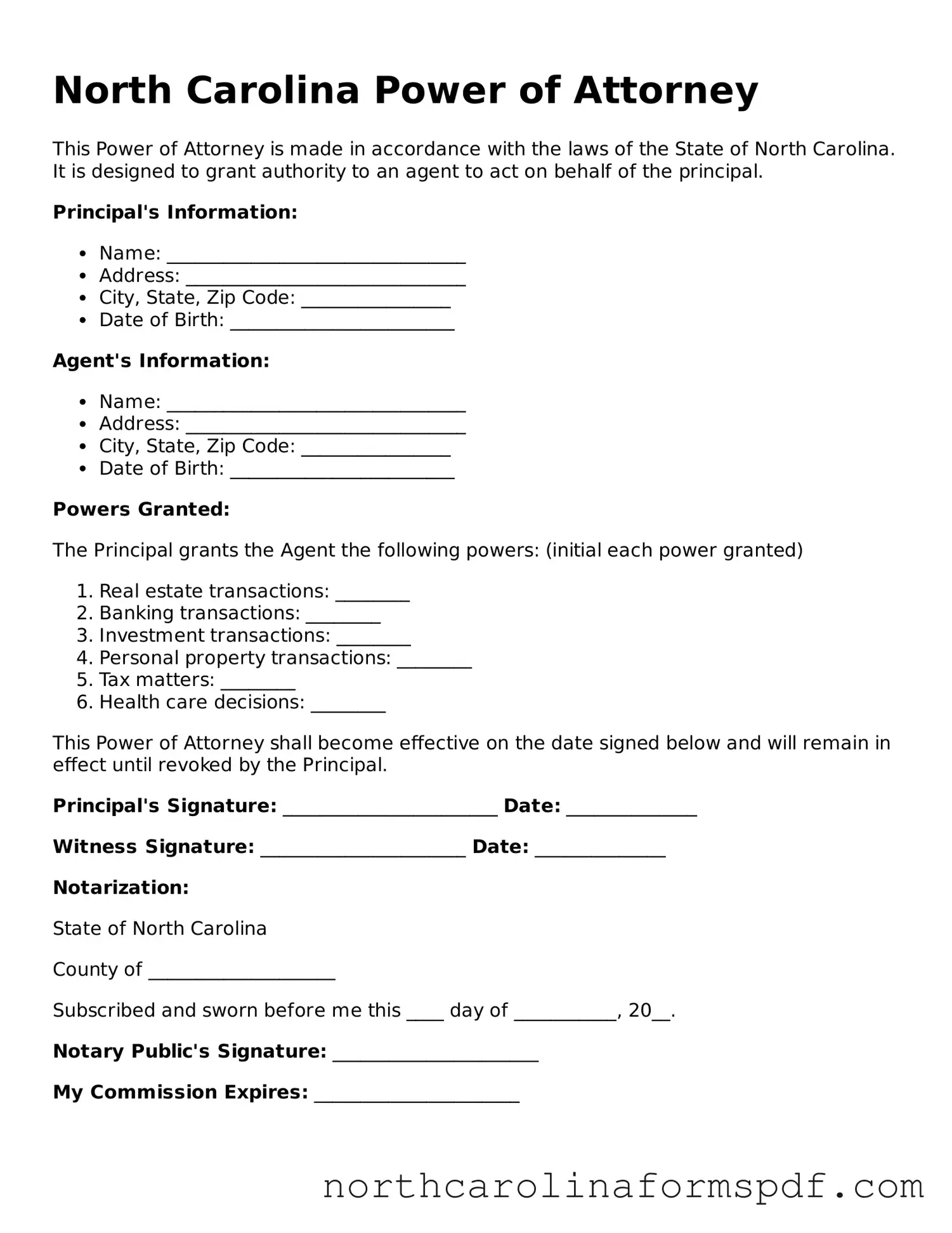 Attorney-Approved North Carolina Power of Attorney Template