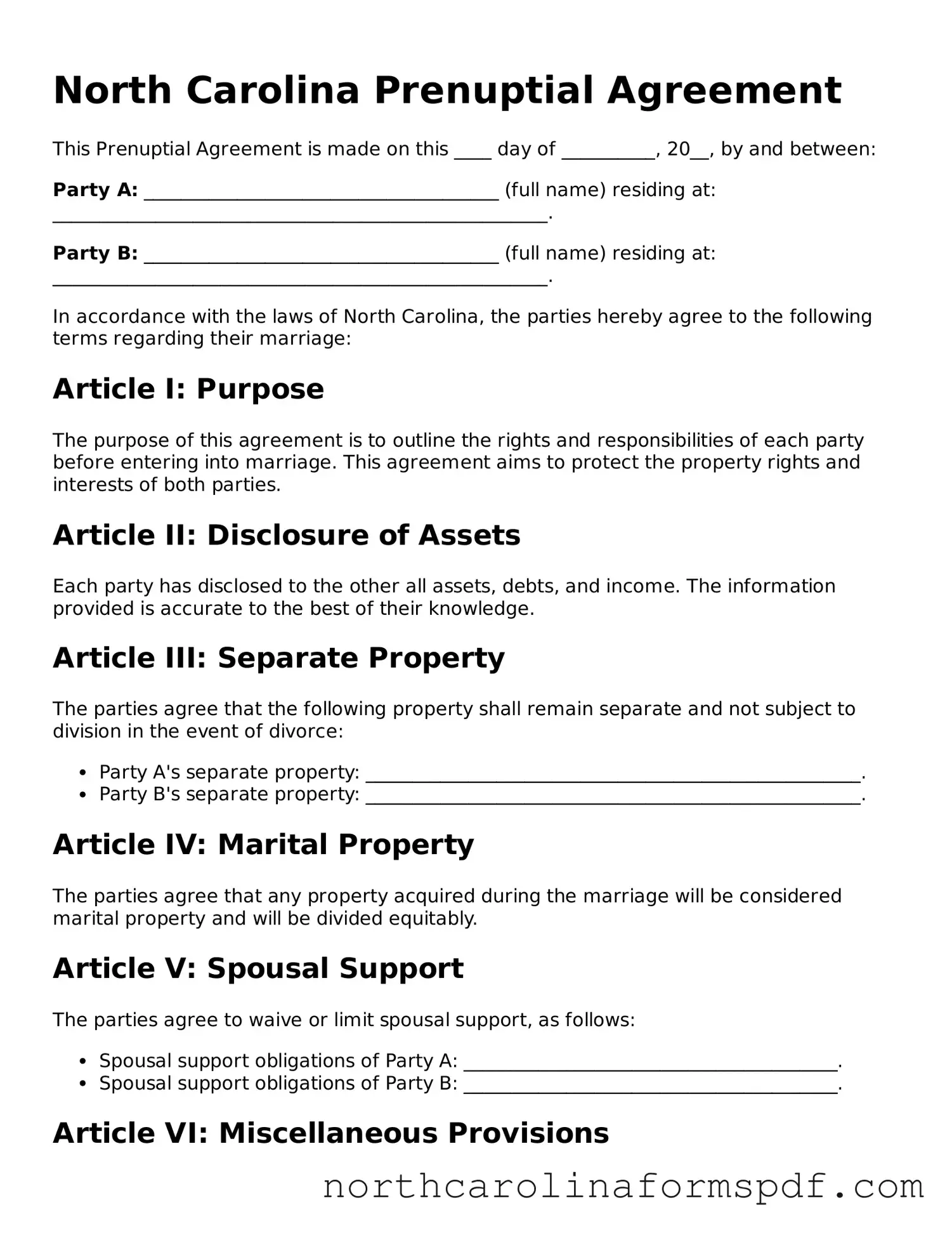 Attorney-Approved North Carolina Prenuptial Agreement Template