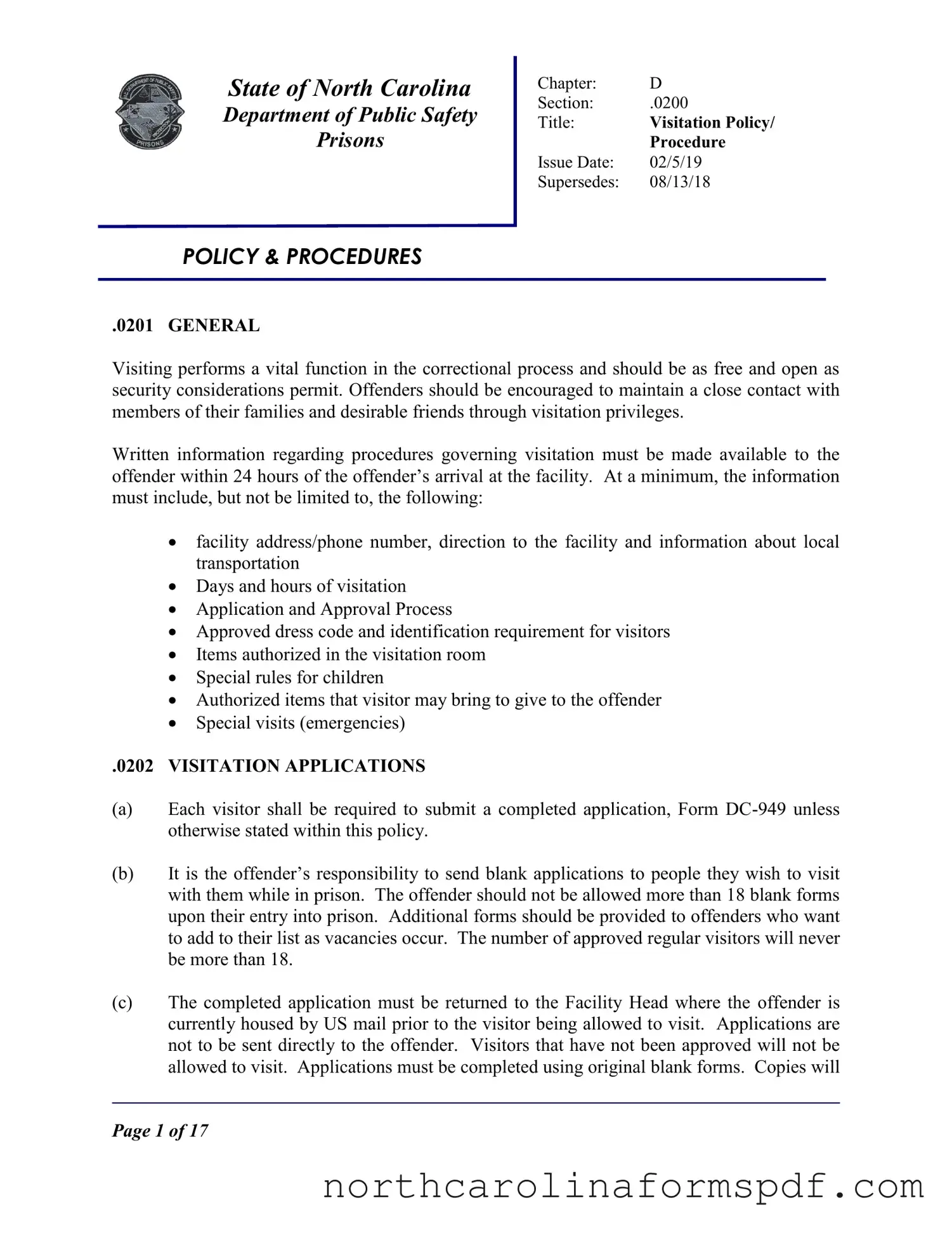 Fill a Valid North Carolina Prison Application Form