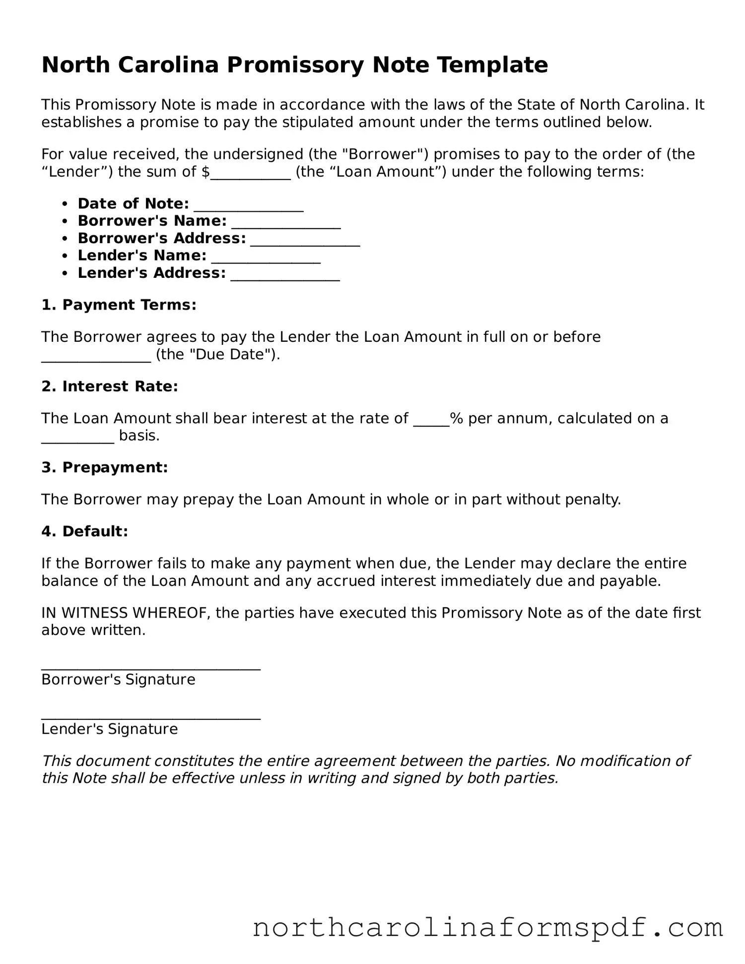 Attorney-Approved North Carolina Promissory Note Template