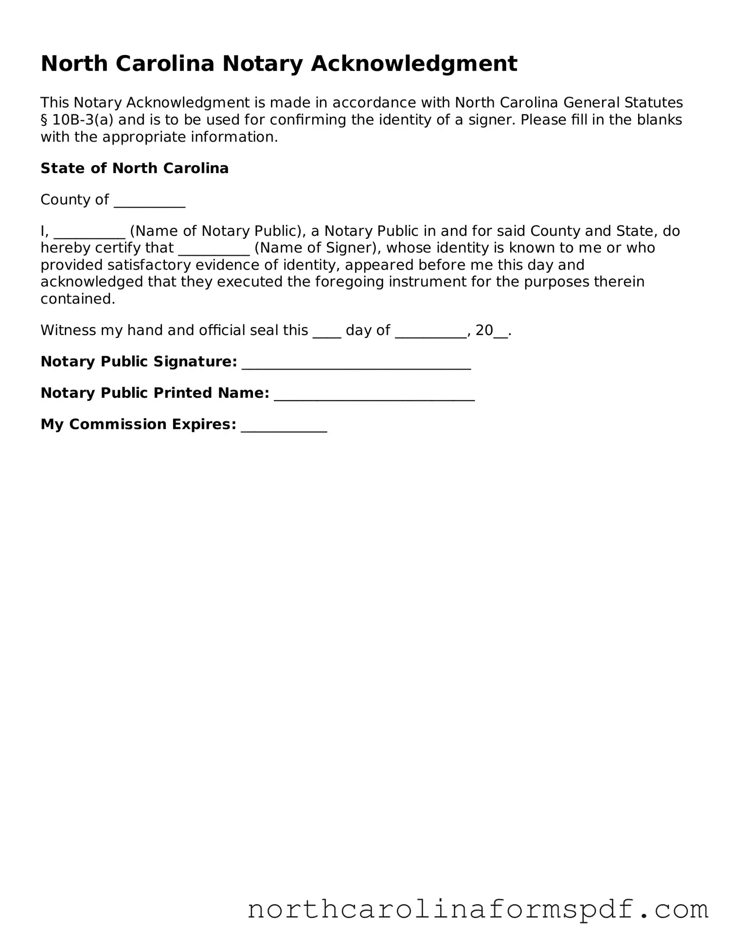 Attorney-Approved North Carolina Notary Acknowledgement Template