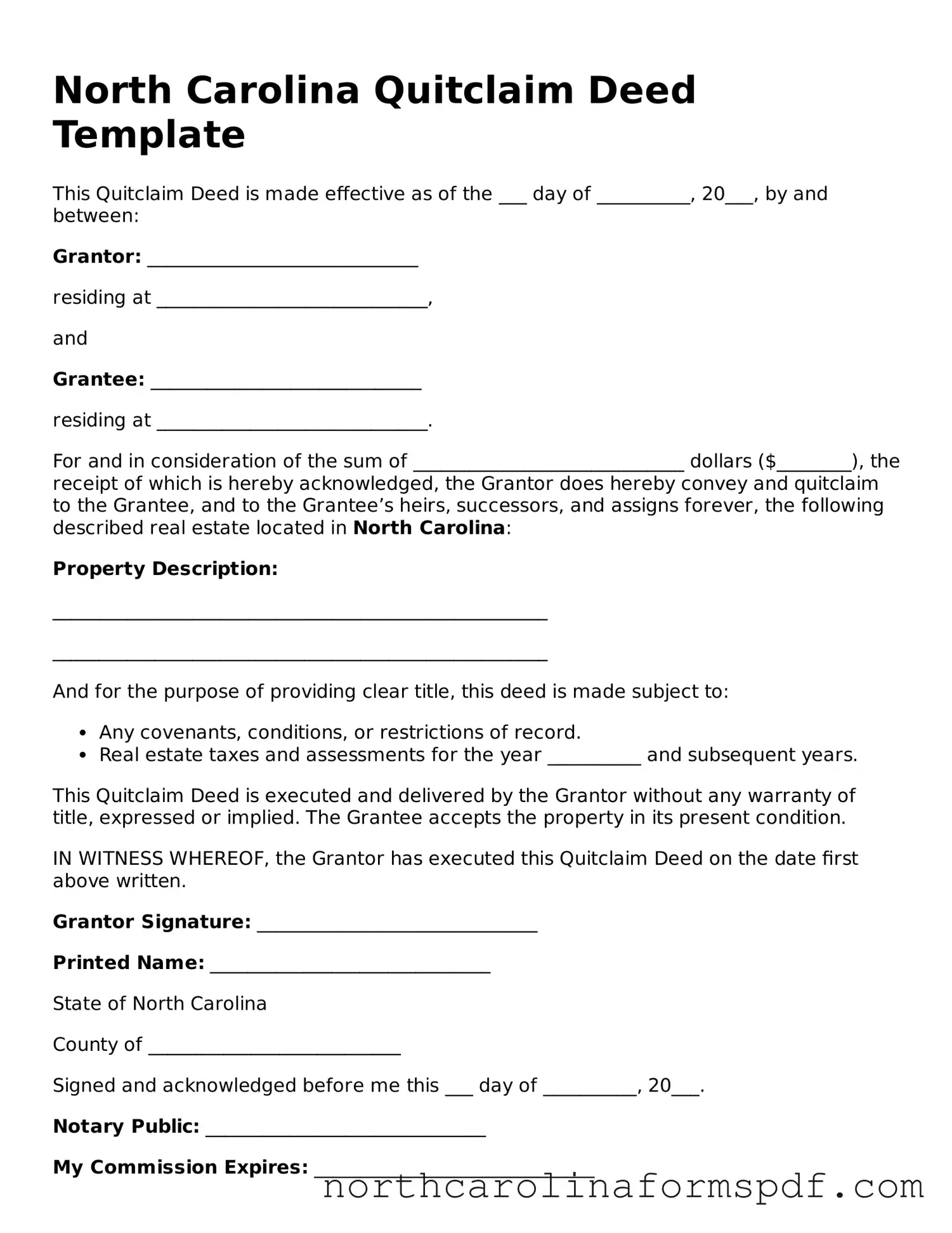 Attorney-Approved North Carolina Quitclaim Deed Template