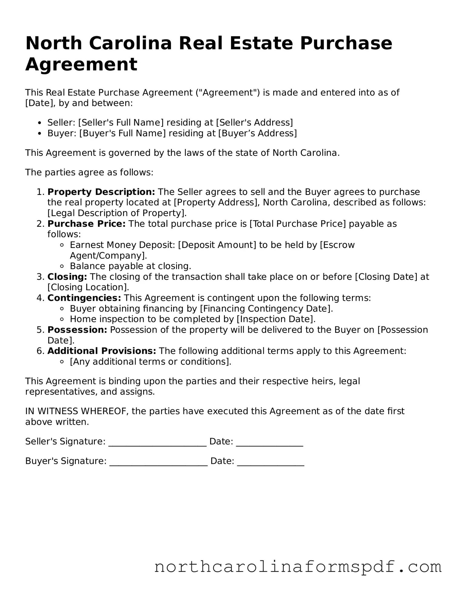 Attorney-Approved North Carolina Real Estate Purchase Agreement Template