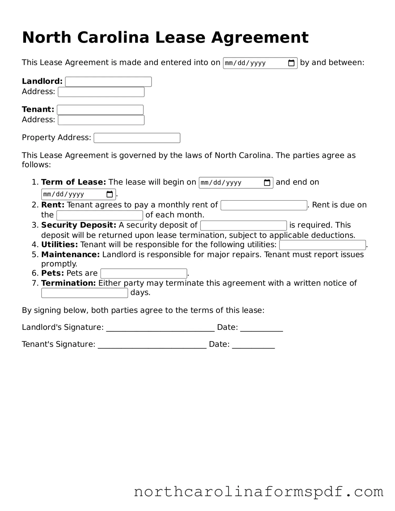 Attorney-Approved North Carolina Lease Agreement Template