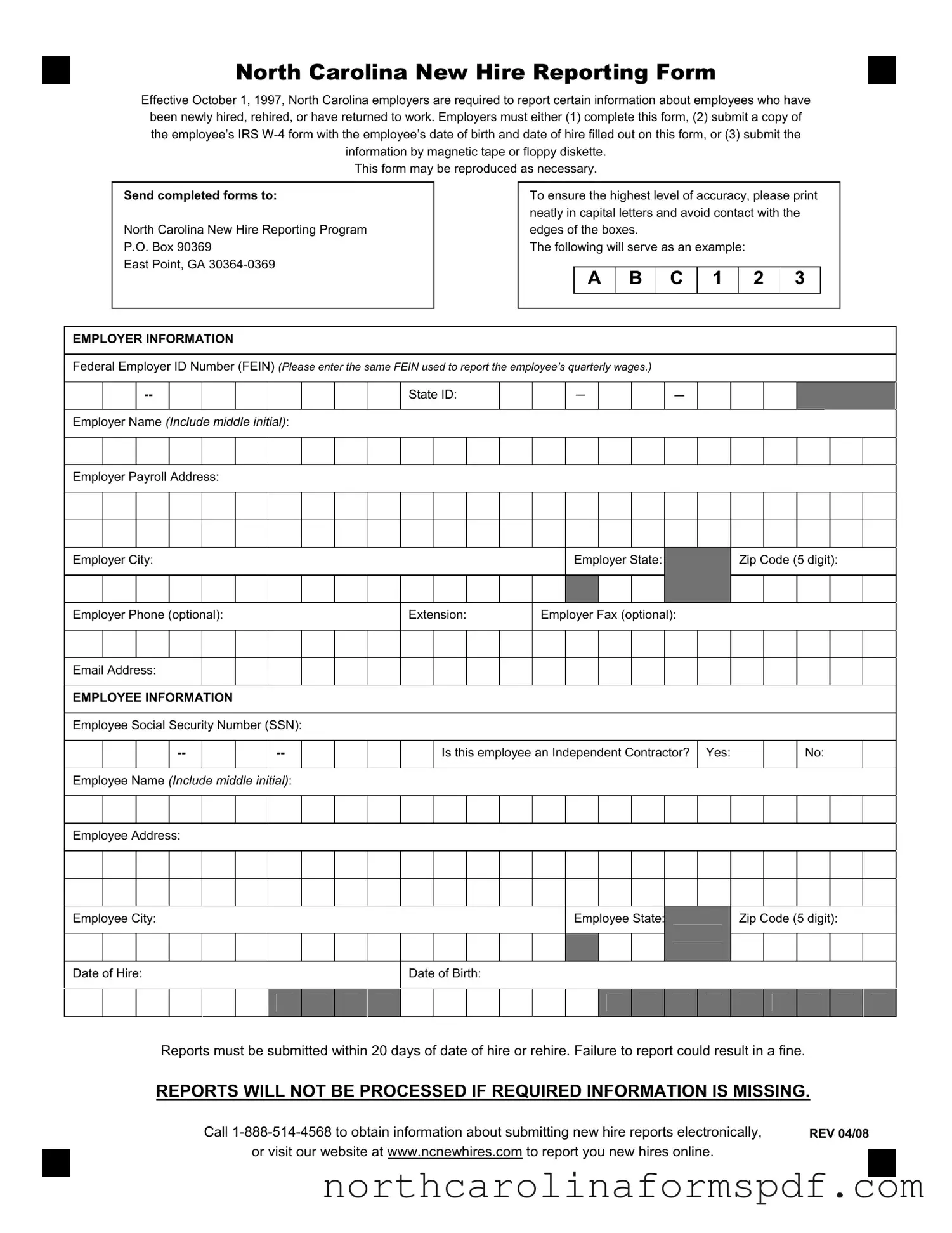Fill a Valid North Carolina Reporting Form