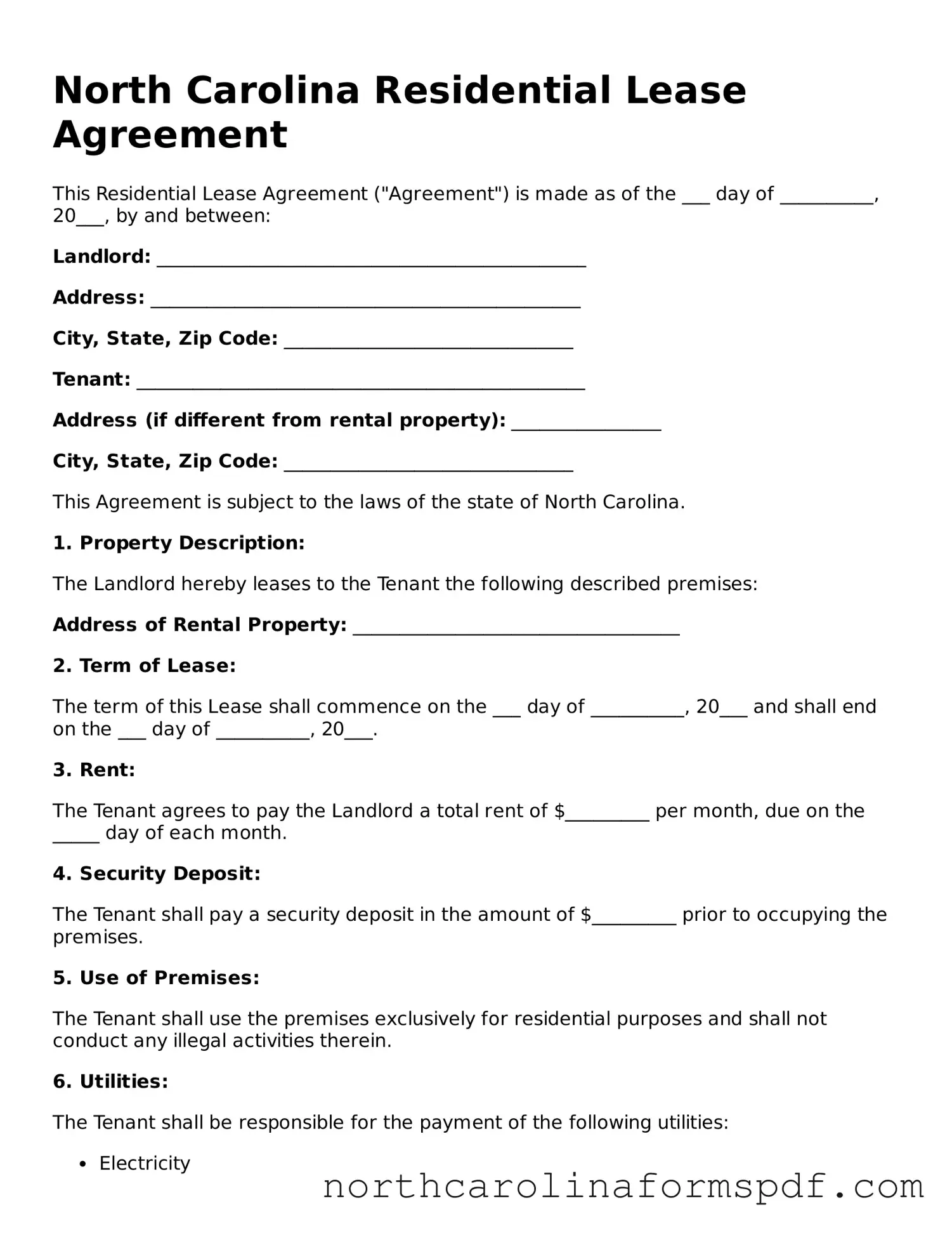 Attorney-Approved North Carolina Residential Lease Agreement Template