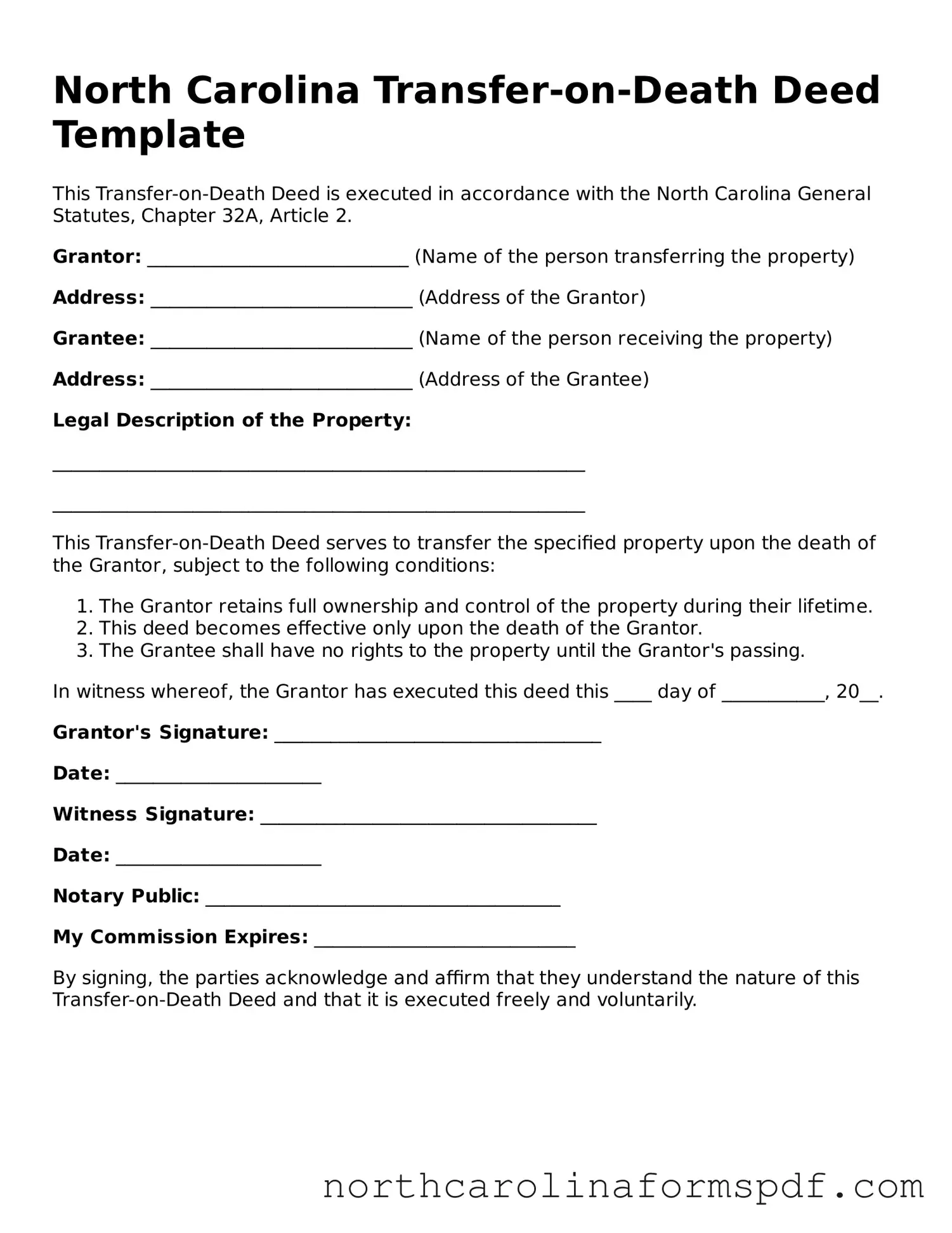 Attorney-Approved North Carolina Transfer-on-Death Deed Template