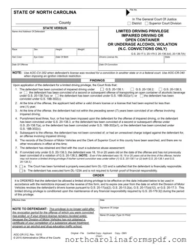 Fill a Valid Driving Privileges Letter North Carolina Form