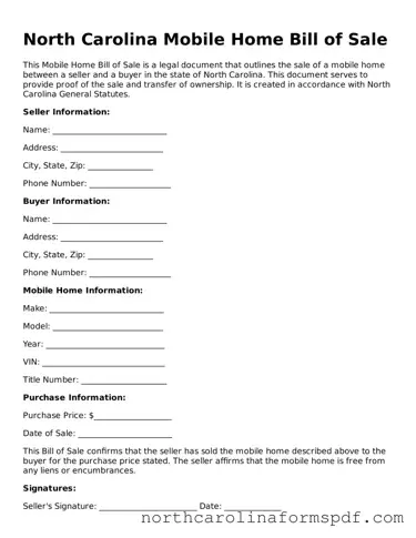 Attorney-Approved North Carolina Mobile Home Bill of Sale Template