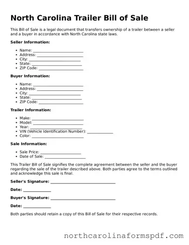 Attorney-Approved North Carolina Trailer Bill of Sale Template