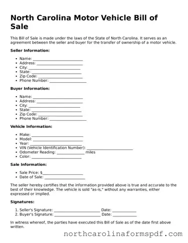 Attorney-Approved North Carolina Motor Vehicle Bill of Sale Template