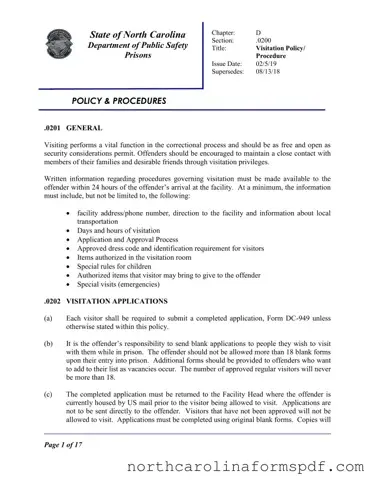 Fill a Valid North Carolina Prison Application Form